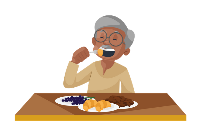 Old man having lunch Illustration