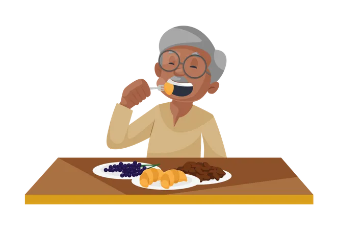 Old man having lunch Illustration