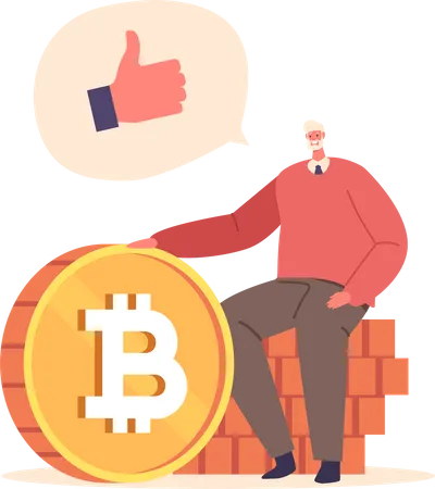 Old man holding bitcoin  Illustration