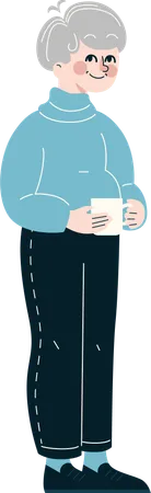 Old man holding coffee cup  Illustration