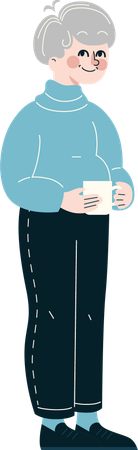 Old man holding coffee cup  Illustration