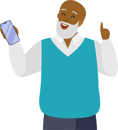 Old man holding phones  Illustration