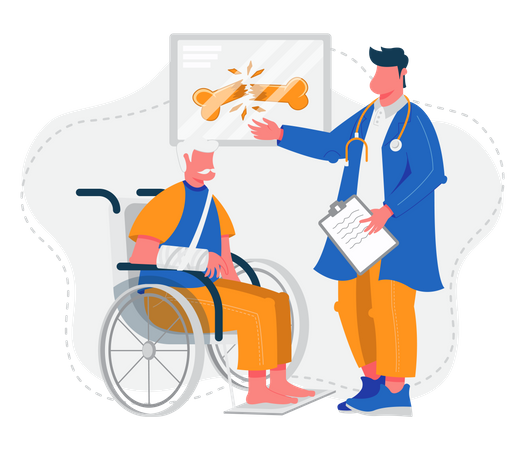 Old man in a wheelchair with a doctor  Illustration