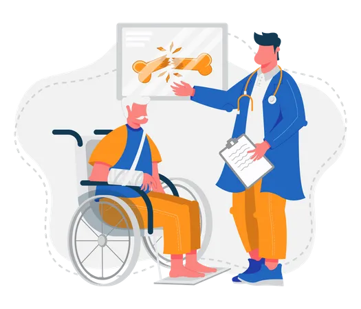 Old man in a wheelchair with a doctor  Illustration