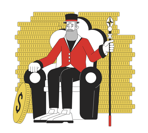 Old man in chair holding staff  Illustration