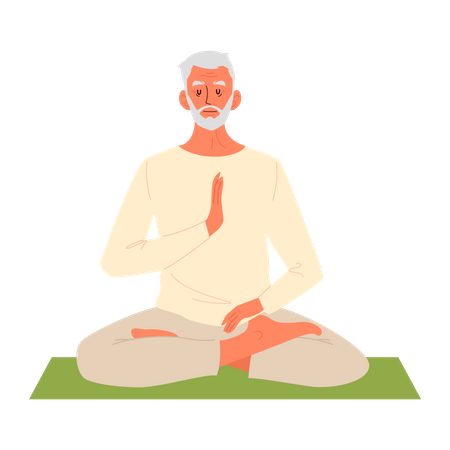Old man in meditation pose Illustration
