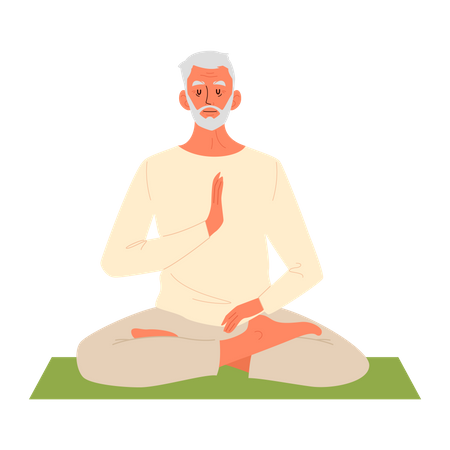 Old man in meditation pose  Illustration