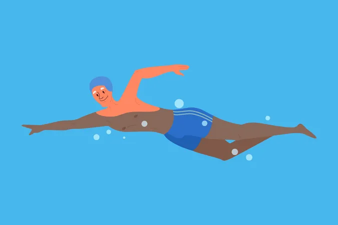 Old Man In Swimming Pool Elderly Character Have An Active Lifestyle Senior Swimming In Water Isolated Flat Illustration Illustration