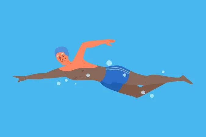 Old man in swimming pool  Illustration