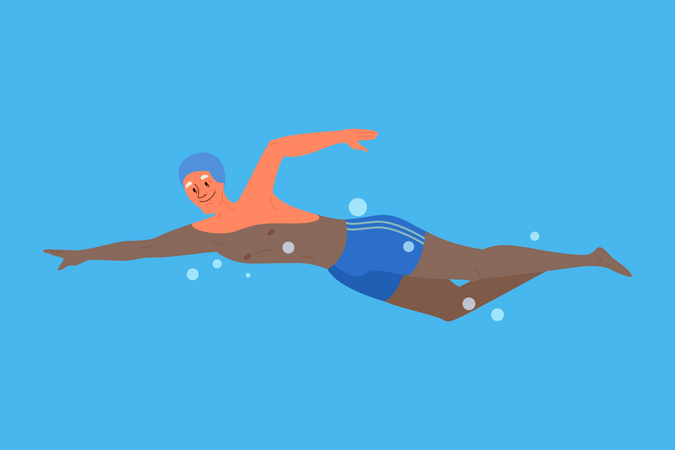 Old man in swimming pool  Illustration
