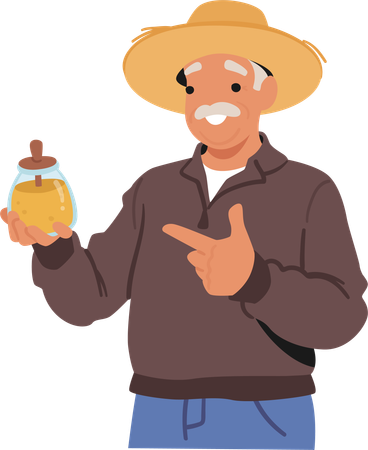 Old man is holding honey jar  Illustration