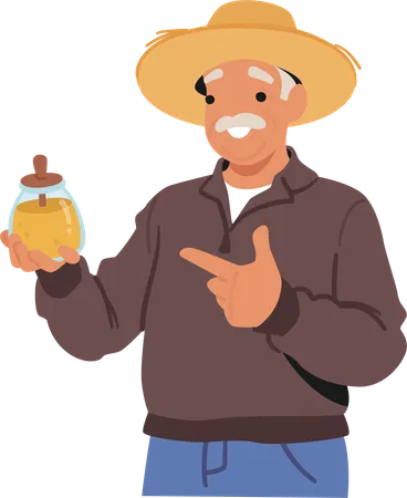 Old man is holding honey jar  Illustration