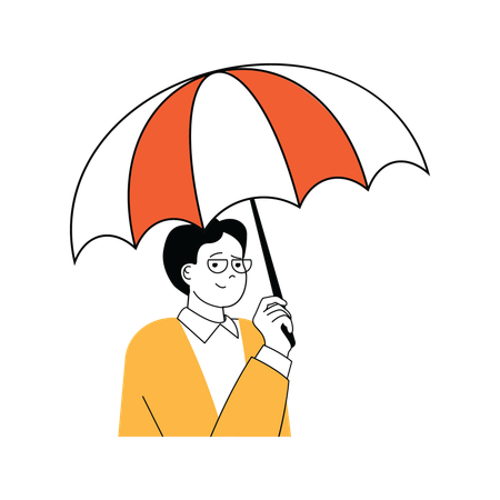 Old man is holding umbrella  イラスト