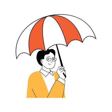 Old man is holding umbrella  イラスト