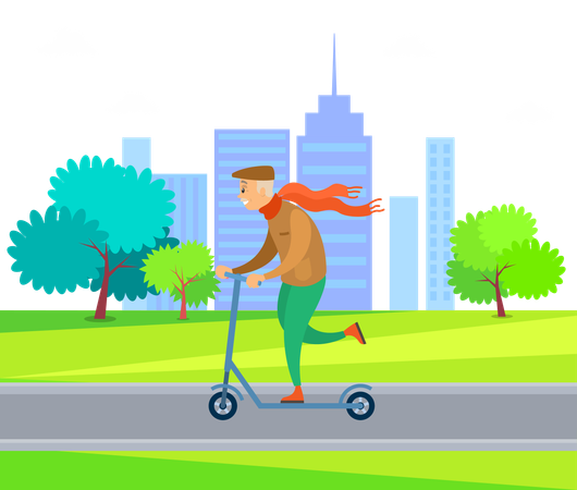 Old man is riding on scooter  Illustration