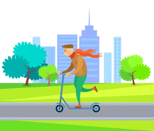 Old man is riding on scooter  Illustration