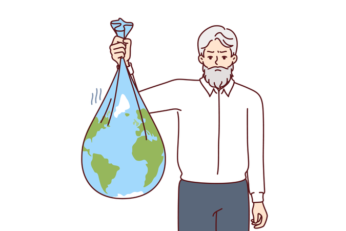 Old man is spreading environmental awareness  イラスト