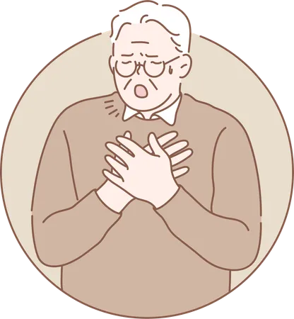 Old man is suffering from breathing problems  Illustration