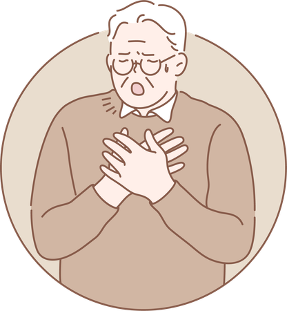 Old man is suffering from breathing problems  Illustration