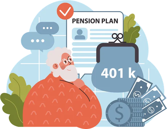 Old man looking at pension plan  Illustration