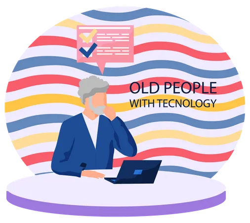 Old man looking for information and surfing internet  Illustration