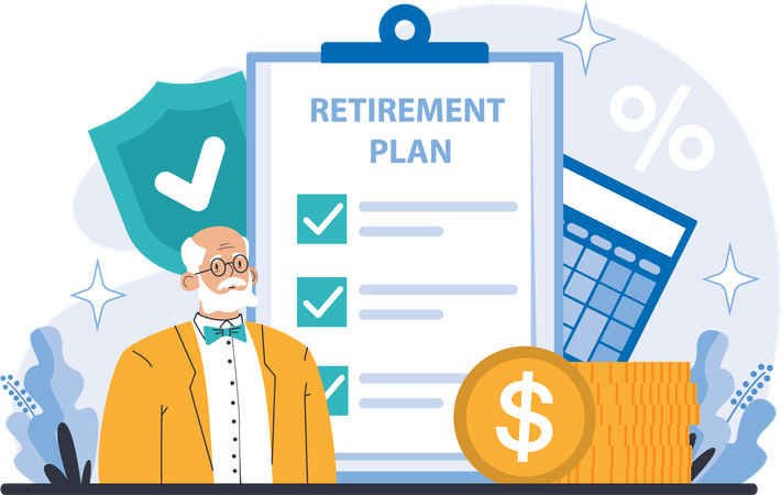 Old man making retirement plan  Illustration