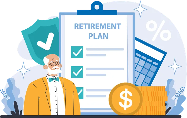Old man making retirement plan  Illustration