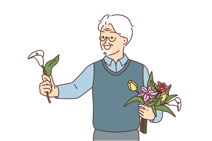 Old man offering flower  Illustration