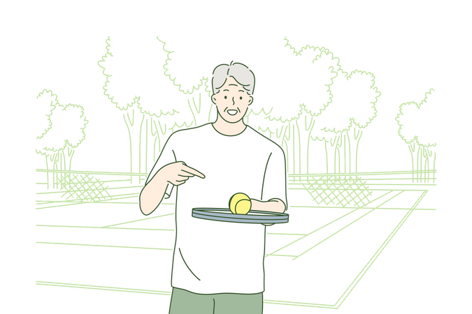 Old man playing badminton  Illustration
