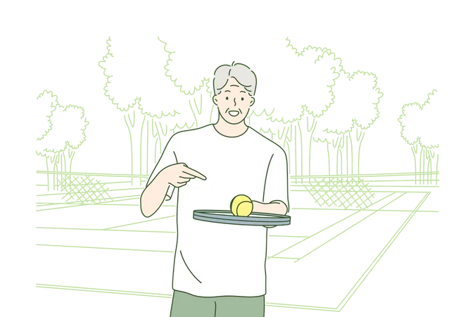 Old man playing badminton  Illustration