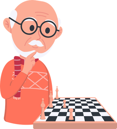 Old man playing chess game  Illustration