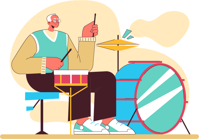 Old man playing drum  Illustration