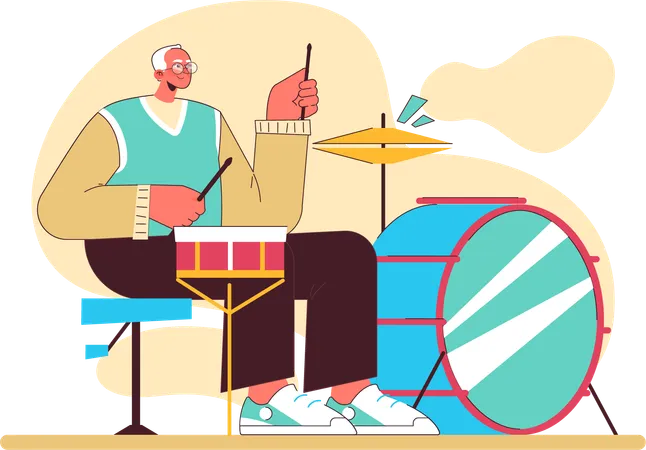 Old man playing drum  Illustration