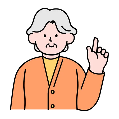 Elderly Man Pointing Finger Simple Style Vector Illustration