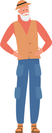 Old man put hand s on waist and standing confidently  Illustration
