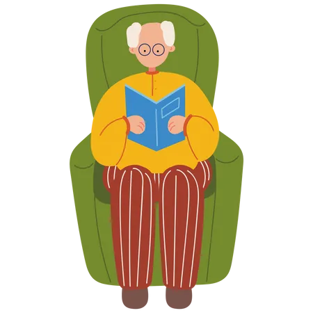 Old Man Reading Book Vector Illustration In Flat Color Design Illustration