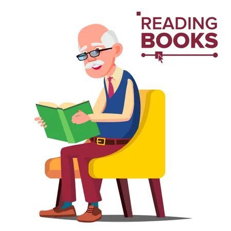 Old Man Reading Book Illustration