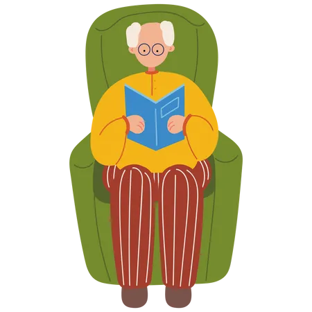 Old man reading book  Illustration