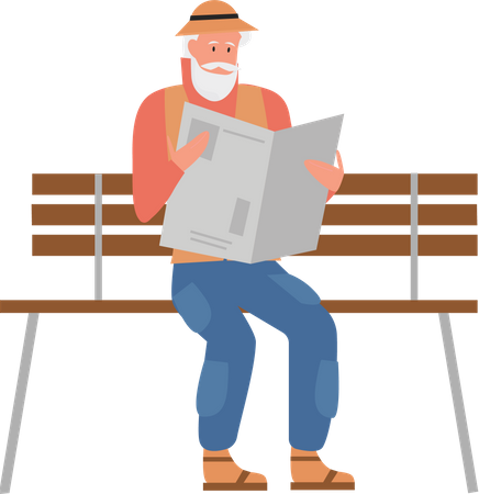 Old man reading news paper at garden  Illustration