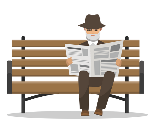 Old man reading newspaper Illustration