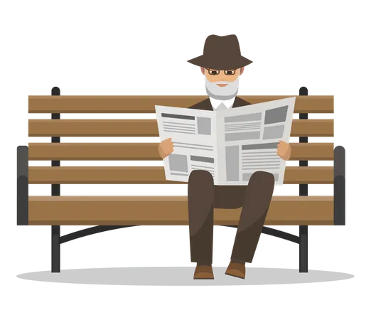 Old man reading newspaper Illustration