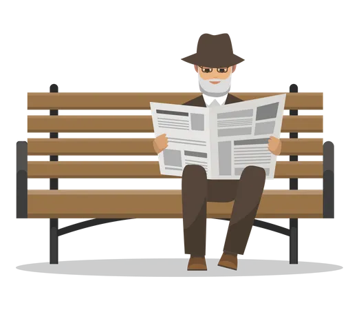 Old man reading newspaper  Illustration