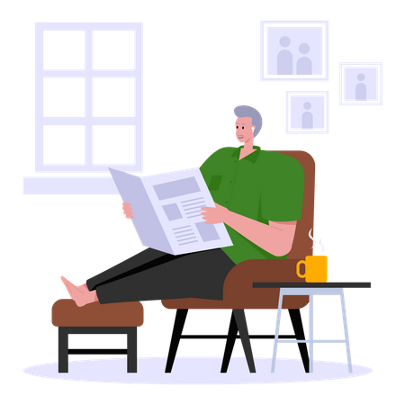 Old man reading newspaper while sitting on armchair  Illustration