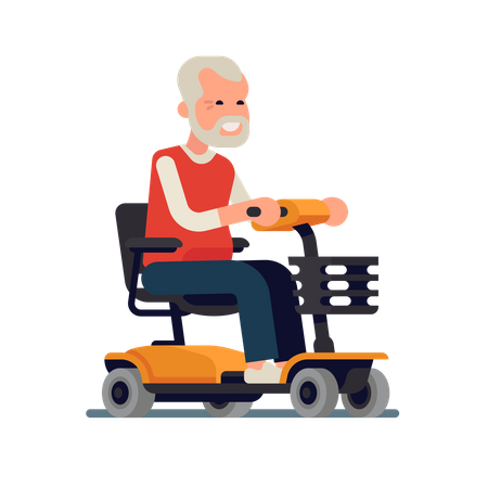 Old man riding a power chair with joystick controller on armrest Illustration