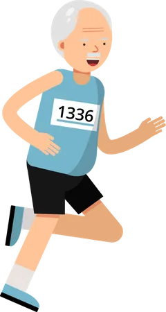 Old Man Running In Marathon Race Illustration