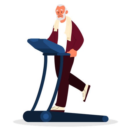 Old man running on treadmill Illustration
