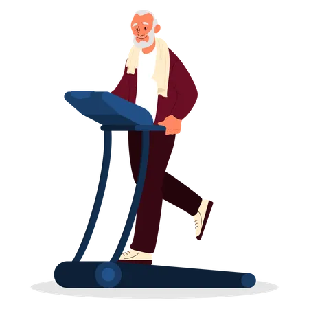 Old man running on treadmill  Illustration