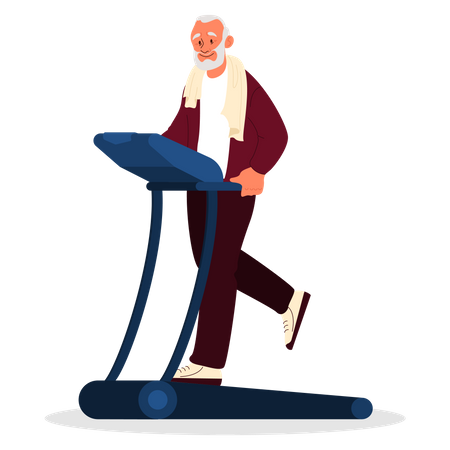 Old man running on treadmill  Illustration