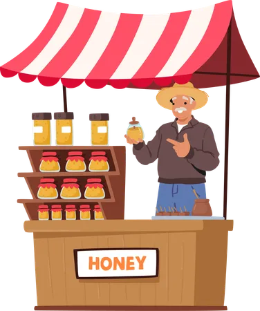 Old man sells honey on streets  Illustration