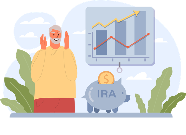 Old man showing IRA growth  Illustration